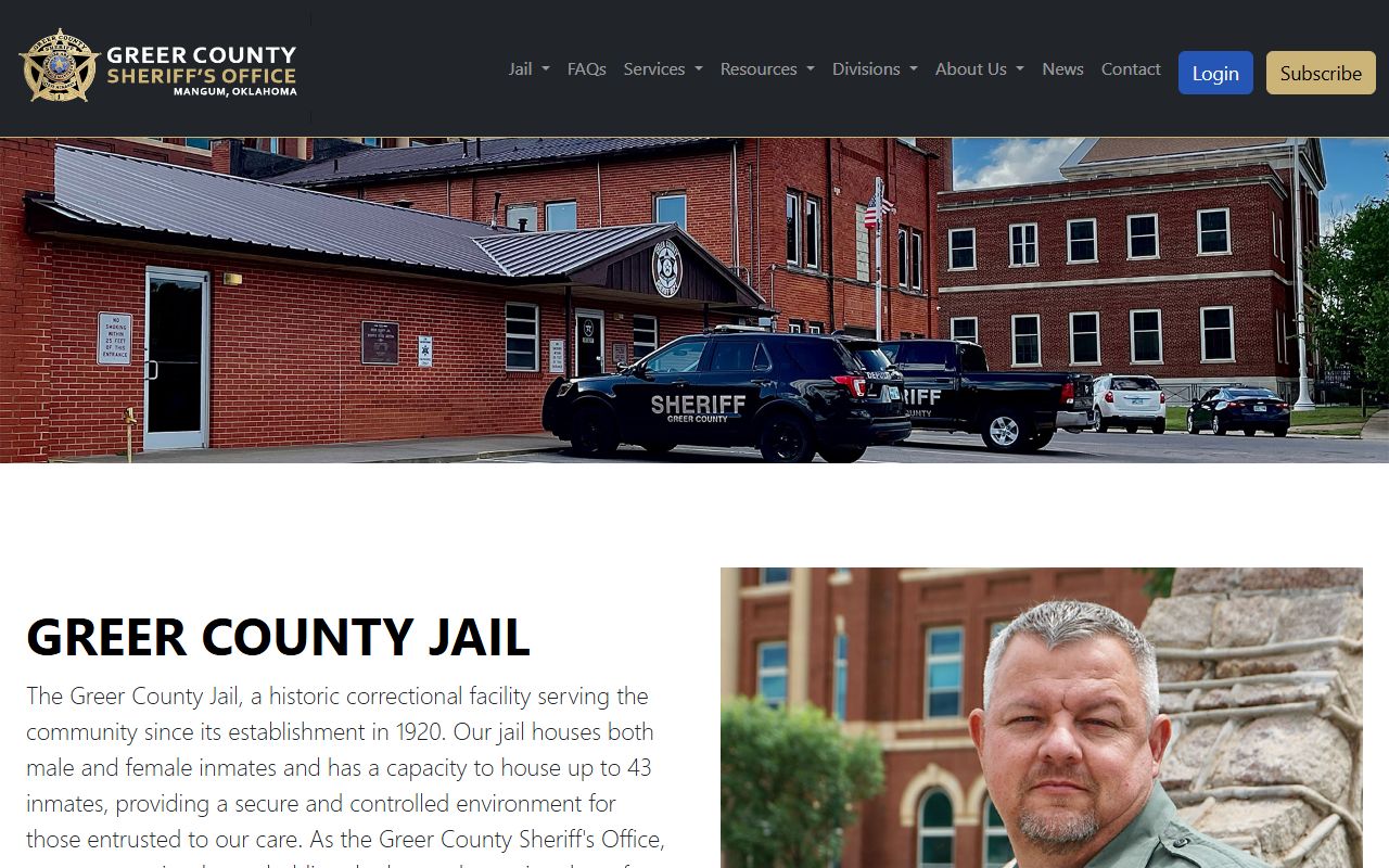 Greer County Jail information page for inmate records