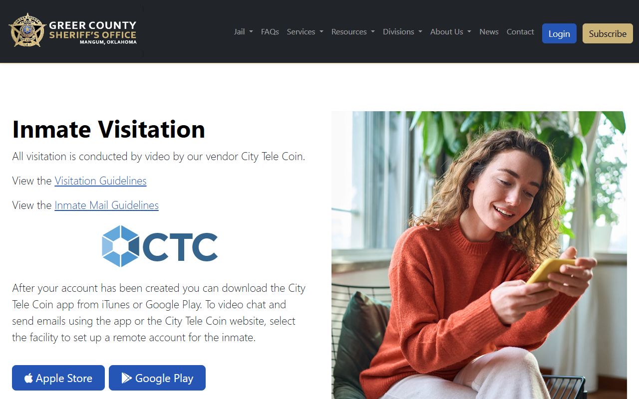 Greer County jail visitation and mail rules page